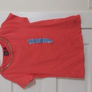 Red Shirt with Embroidered Neckline